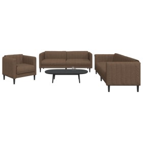 3-teilige Sofagarnitur aus braunem Stoff von vidaXL, Sofas - Ref: Foro24-3209237, Preis: 697,99 €, Rabatt: %