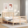 Double bed frame with solid wood headboard by vidaXL, Beds and slatted bases - Ref: Foro24-3193891, Price: 118,04 €, Discount: %