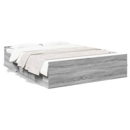 Sonoma gray engineered wood bed with drawers 140x200 cm by vidaXL, Beds and slatted bases - Ref: Foro24-3280298, Price: 155,1...