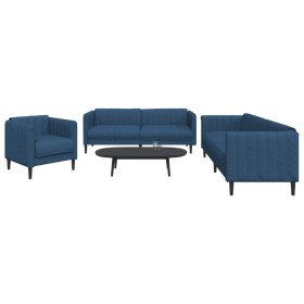 3-teilige Sofagarnitur aus blauem Stoff von vidaXL, Sofas - Ref: Foro24-3209235, Preis: 719,05 €, Rabatt: %