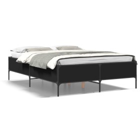 Engineered wood and black metal bed frame 160x200cm by vidaXL, Beds and slatted bases - Ref: Foro24-3279787, Price: 147,26 €,...