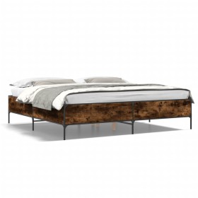 Engineered wood bed frame metal smoked oak 200x200cm by vidaXL, Beds and slatted bases - Ref: Foro24-3279779, Price: 147,69 €...