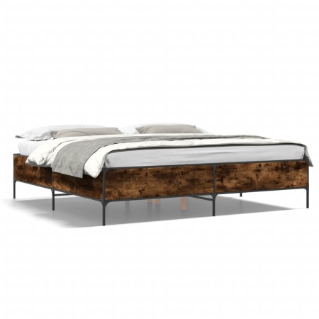 Engineered wood bed frame metal smoked oak 200x200cm by vidaXL, Beds and slatted bases - Ref: Foro24-3279779, Price: 147,99 €...