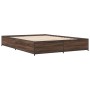 Oak brown metal engineered wood bed frame 150x200 cm by vidaXL, Beds and slatted bases - Ref: Foro24-3279841, Price: 127,49 €...