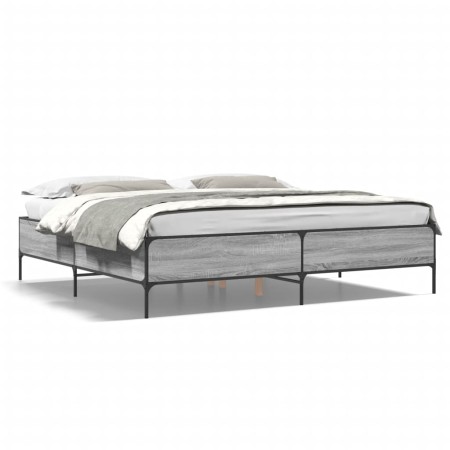 Estructura cama madera ingeniería metal gris Sonoma 180x200 cm de vidaXL, Camas y somieres - Ref: Foro24-3279785, Precio: 150...