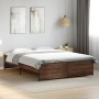 Estructura cama madera ingeniería metal marrón roble 160x200 cm de vidaXL, Camas y somieres - Ref: Foro24-3279881, Precio: 14...