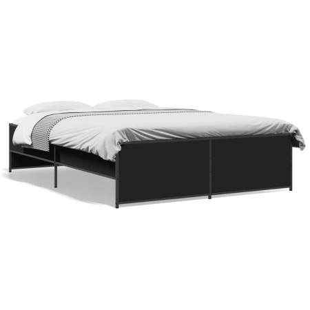 Estructura de cama madera de ingeniería y metal negro 140x190cm de vidaXL, Camas y somieres - Ref: Foro24-3279897, Precio: 13...