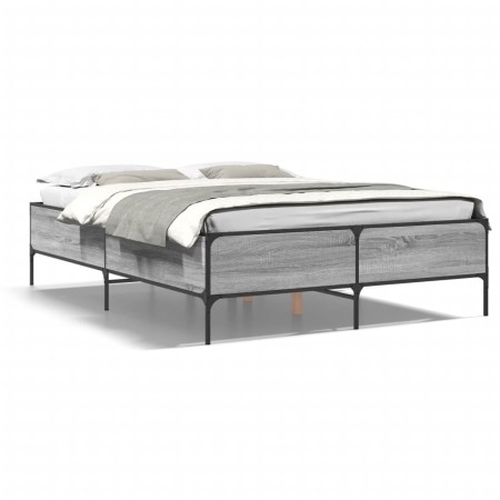 Estructura cama madera ingeniería metal gris Sonoma 120x190 cm de vidaXL, Camas y somieres - Ref: Foro24-3279820, Precio: 137...