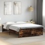 Estructura cama madera ingeniería metal roble ahumado 135x190cm de vidaXL, Camas y somieres - Ref: Foro24-3279904, Precio: 12...