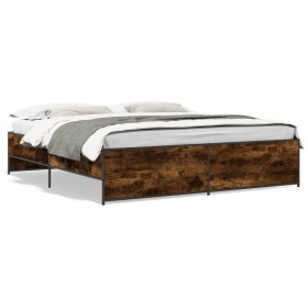 Estructura cama madera ingeniería metal roble ahumado 200x200cm de vidaXL, Camas y somieres - Ref: Foro24-3279869, Precio: 14...