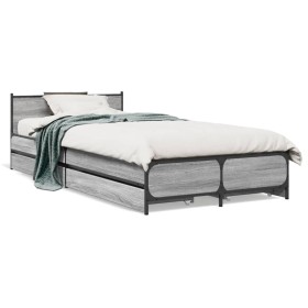 Cama con cajones madera ingeniería gris Sonoma 100x200 cm de vidaXL, Camas y somieres - Ref: Foro24-3279965, Precio: 152,54 €...