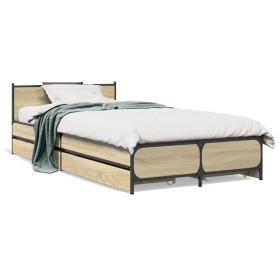 Cama con cajones madera ingeniería roble Sonoma 75x190 cm de vidaXL, Camas y somieres - Ref: Foro24-3279973, Precio: 139,99 €...