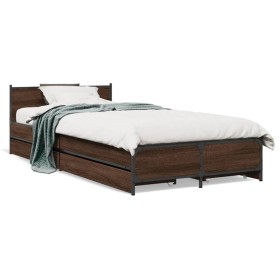 Oak brown engineered wood bed with drawers 90x200 cm by vidaXL, Beds and slatted bases - Ref: Foro24-3279971, Price: 156,85 €...