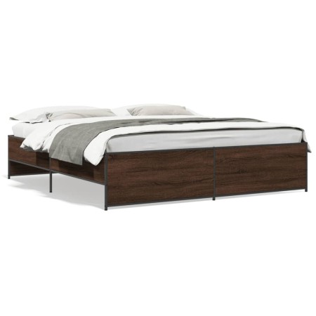 Oak brown metal engineered wood bed frame 180x200 cm by vidaXL, Beds and slatted bases - Ref: Foro24-3279876, Price: 151,23 €...