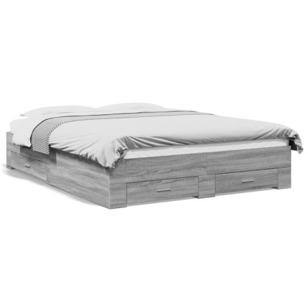 Cama con cajones madera ingeniería gris Sonoma 140x200 cm de vidaXL, Camas y somieres - Ref: Foro24-3280389, Precio: 195,02 €...