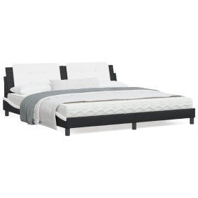 Bed frame with black and white synthetic leather headboard by vidaXL, Beds and slatted bases - Ref: Foro24-3208210, Price: 20...