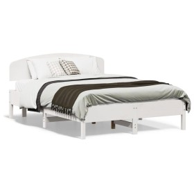 Bed frame with white pine wood headboard 140x190 cm by vidaXL, Beds and slatted bases - Ref: Foro24-3207226, Price: 182,63 €,...