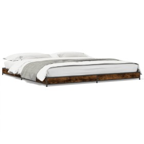 Engineered wood bed frame metal smoked oak 160x200cm by vidaXL, Beds and slatted bases - Ref: Foro24-845138, Price: 113,46 €,...