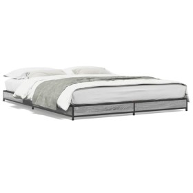 Estructura cama madera ingeniería metal gris Sonoma 150x200 cm de vidaXL, Camas y somieres - Ref: Foro24-845144, Precio: 94,3...