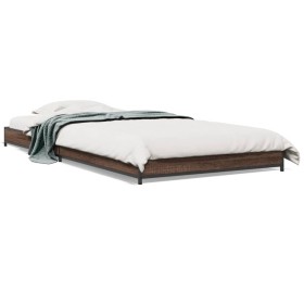 Estructura cama madera ingeniería metal roble marrón 75x190 cm de vidaXL, Camas y somieres - Ref: Foro24-845190, Precio: 64,9...