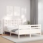 Double bed frame with white solid wood headboard by vidaXL, Beds and slatted bases - Ref: Foro24-3193897, Price: 145,99 €, Di...