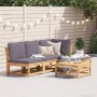 5-teiliges Gartenmöbel-Set mit Kissen aus massivem Akazienholz von vidaXL, Modulare Sofas für den Außenbereich - Ref: Foro24-...