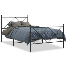 Bed frame with headboard and black metal footboard 107x203cm by vidaXL, Beds and slatted bases - Ref: Foro24-376516, Price: 8...