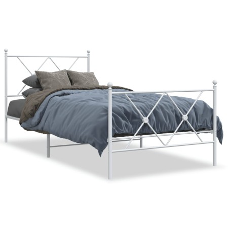 Metal bed frame with headboard and footboard white 90x190 cm by vidaXL, Beds and slatted bases - Ref: Foro24-376561, Price: 7...