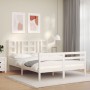 Double bed frame with white solid wood headboard by vidaXL, Beds and slatted bases - Ref: Foro24-3193897, Price: 145,99 €, Di...