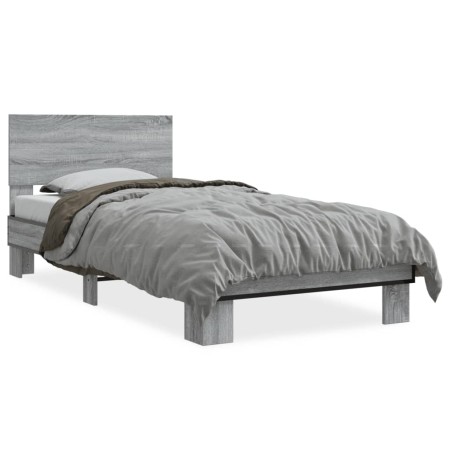 Sonoma gray metal engineered wood bed frame 75x190 cm by vidaXL, Beds and slatted bases - Ref: Foro24-845815, Price: 94,54 €,...