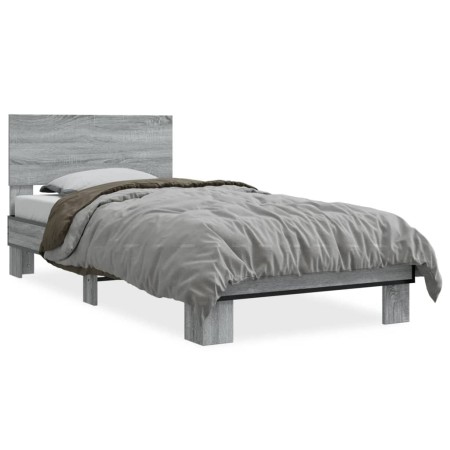 Estructura cama madera ingeniería metal gris Sonoma 90x190 cm de vidaXL, Camas y somieres - Ref: Foro24-845820, Precio: 98,64...