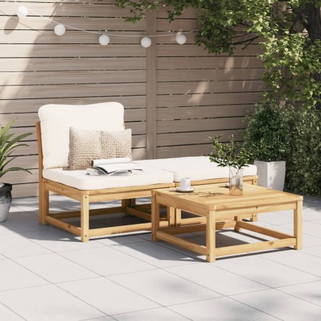 3-teiliges Gartenmöbel-Set mit Kissen aus Akazienholz von vidaXL, Modulare Sofas für den Außenbereich - Ref: Foro24-366491, P...