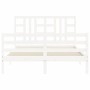 Double bed frame with white solid wood headboard by vidaXL, Beds and slatted bases - Ref: Foro24-3193897, Price: 145,99 €, Di...