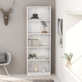 5-level glossy white plywood bookshelf 60x24x175cm by vidaXL, Bookcases and shelves - Ref: Foro24-800888, Price: 83,15 €, Dis...