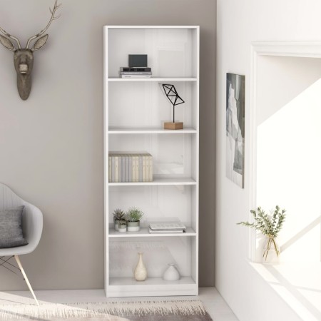 5-level glossy white plywood bookshelf 60x24x175cm by vidaXL, Bookcases and shelves - Ref: Foro24-800888, Price: 83,99 €, Dis...