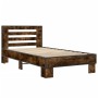 Engineered wood bed frame metal smoked oak 90x200 cm by vidaXL, Beds and slatted bases - Ref: Foro24-845654, Price: 97,88 €, ...