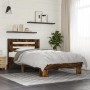 Engineered wood bed frame metal smoked oak 90x200 cm by vidaXL, Beds and slatted bases - Ref: Foro24-845654, Price: 97,88 €, ...