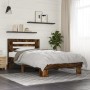 Engineered wood bed frame metal smoke oak 100x200 cm by vidaXL, Beds and slatted bases - Ref: Foro24-845649, Price: 99,72 €, ...