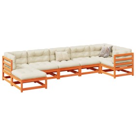 Gartensofa-Set 7-teilig aus massivem Kiefernholz, wachsbraun von vidaXL, Gartensets - Ref: Foro24-3299542, Preis: 433,20 €, R...