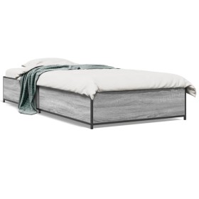 Estructura cama madera ingeniería metal gris Sonoma 90x190 cm de vidaXL, Camas y somieres - Ref: Foro24-845119, Precio: 84,99...