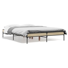 Estructura cama madera ingeniería metal roble Sonoma 120x200 cm de vidaXL, Camas y somieres - Ref: Foro24-845022, Precio: 96,...