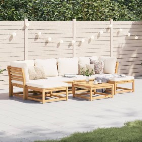 7-teiliges Gartenmöbel-Set mit Kissen aus massivem Akazienholz von vidaXL, Modulare Sofas für den Außenbereich - Ref: Foro24-...