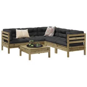 6-piece garden sofa set with impregnated pine wood cushions by vidaXL, Garden sets - Ref: Foro24-3299451, Price: 522,99 €, Di...