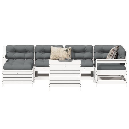 Gartensofa-Set 7-teilig aus massivem weißem Kiefernholz von vidaXL, Gartensets - Ref: Foro24-3250985, Preis: 536,83 €, Rabatt: %