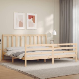 Double bed frame with solid wood headboard by vidaXL, Beds and slatted bases - Ref: Foro24-3193871, Price: 141,99 €, Discount: %