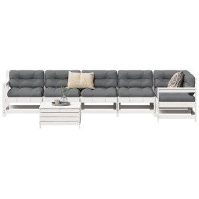 Gartensofa-Set 7-teilig aus massivem weißem Kiefernholz von vidaXL, Gartensets - Ref: Foro24-3250889, Preis: 485,99 €, Rabatt: %