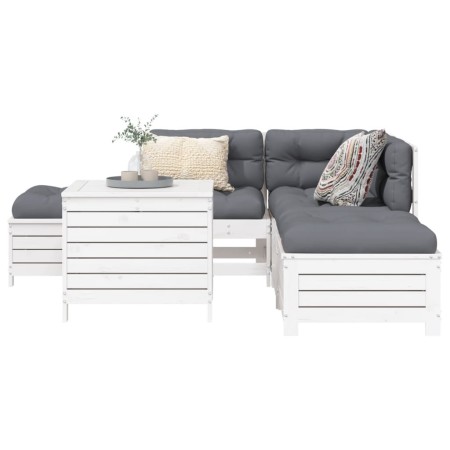 Gartensofa-Set 6-teilig aus massivem weißem Kiefernholz von vidaXL, Gartensets - Ref: Foro24-3250697, Preis: 502,88 €, Rabatt: %