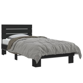 Estructura de cama madera de ingeniería y metal negra 75x190 cm de vidaXL, Camas y somieres - Ref: Foro24-845747, Precio: 97,...