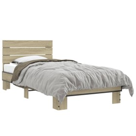 Estructura cama madera ingeniería metal roble Sonoma 90x190 cm de vidaXL, Camas y somieres - Ref: Foro24-845753, Precio: 97,3...