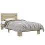 Estructura cama madera ingeniería metal roble Sonoma 90x190 cm de vidaXL, Camas y somieres - Ref: Foro24-845753, Precio: 97,3...